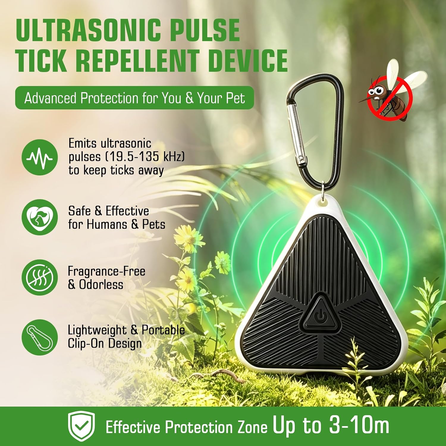 Pulse Tick Repellent Device, USB-C Rechargeable Ultrasonic Tick Repellent Device, 1PC Black | Lightweight Clip-On for Hiking, Camping & Outdoor Use