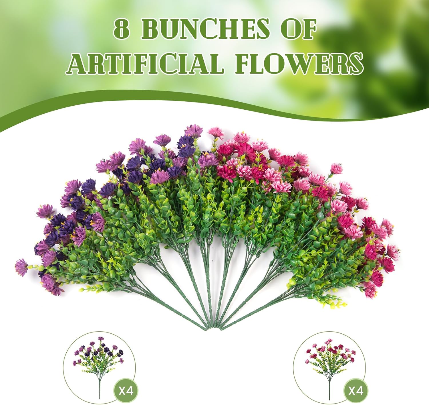 Artificial Flowers for Spring Outdoors Decoration, Fake Silk Marigold Flower with Look Real Eucalyptus Leaves UV Resistant Faux Plants for Garden Porch Planter Patio Balcony Yard Home Decor - Image 3