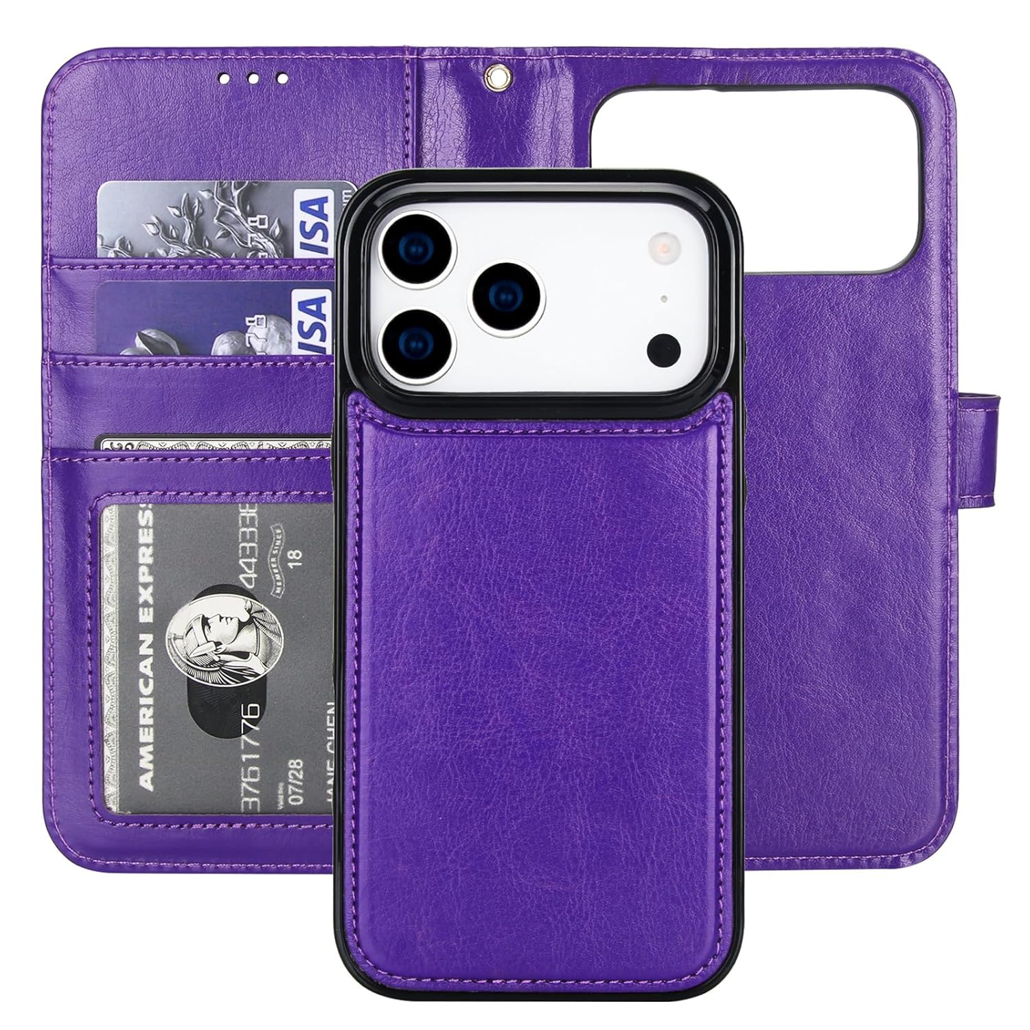 Bocasal Detachable Wallet Case for iPhone 17 Pro Max RFID Blocking - Purple