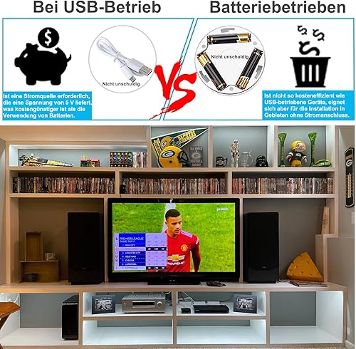 Miniatura 5 de Tira de luces LED con sensor de movimiento, funciona con pilas, tira de luces LED de 13.2 pies6.6 pies, activadas por movimiento, alimentadas por