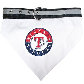 MLB BANDANA - TEXAS RANGERS DOG BANDANA with Reflective & Adjustable DOG COLLAR, Medium