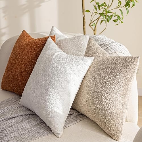 Miniatura 3 de Fundas de almohada decorativas para exteriores, fundas de almohada de 18 x 18 pulgadas, juego de 2 fundas de almohada con textura de boucle beige,