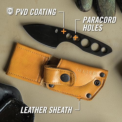 Miniatura 5 de Gerber Gear DIBS Navaja de bolsillo y funda - Hoja fija de 2.5 pulgadas - Equipo y equipo EDC - Negro mate