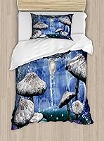 Vista 305 de Ambesonne Juego de funda de edredón color menta, líneas onduladas horizontales a rayas blancas abstractas de tonos suaves, exhibición de arte