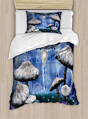 Miniatura 305 de Ambesonne Juego de funda de edredón color menta, líneas onduladas horizontales a rayas blancas abstractas de tonos suaves, exhibición de arte