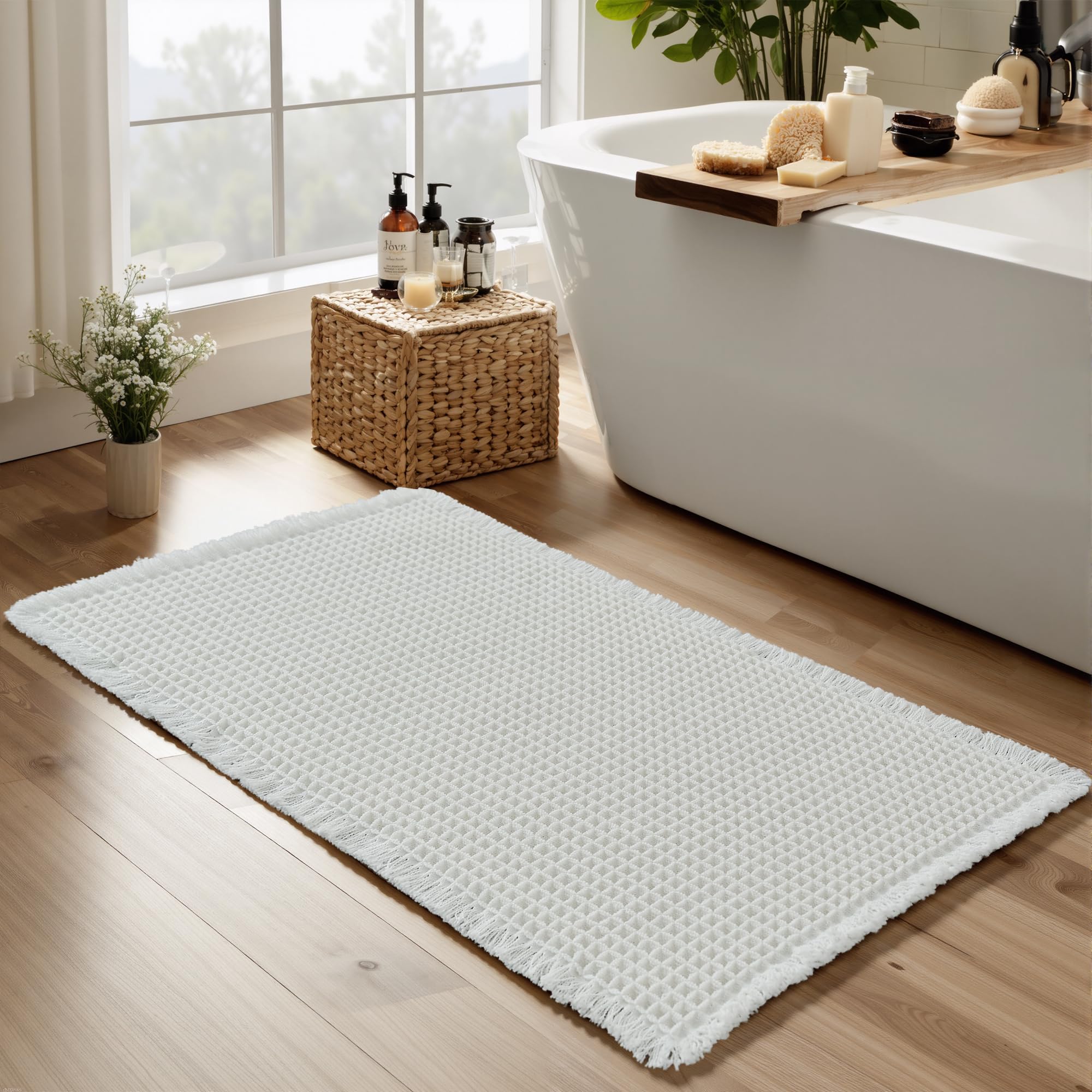 KGORGE Waffle Bathroom Rug Ultra Soft Super Absorbent for Shower