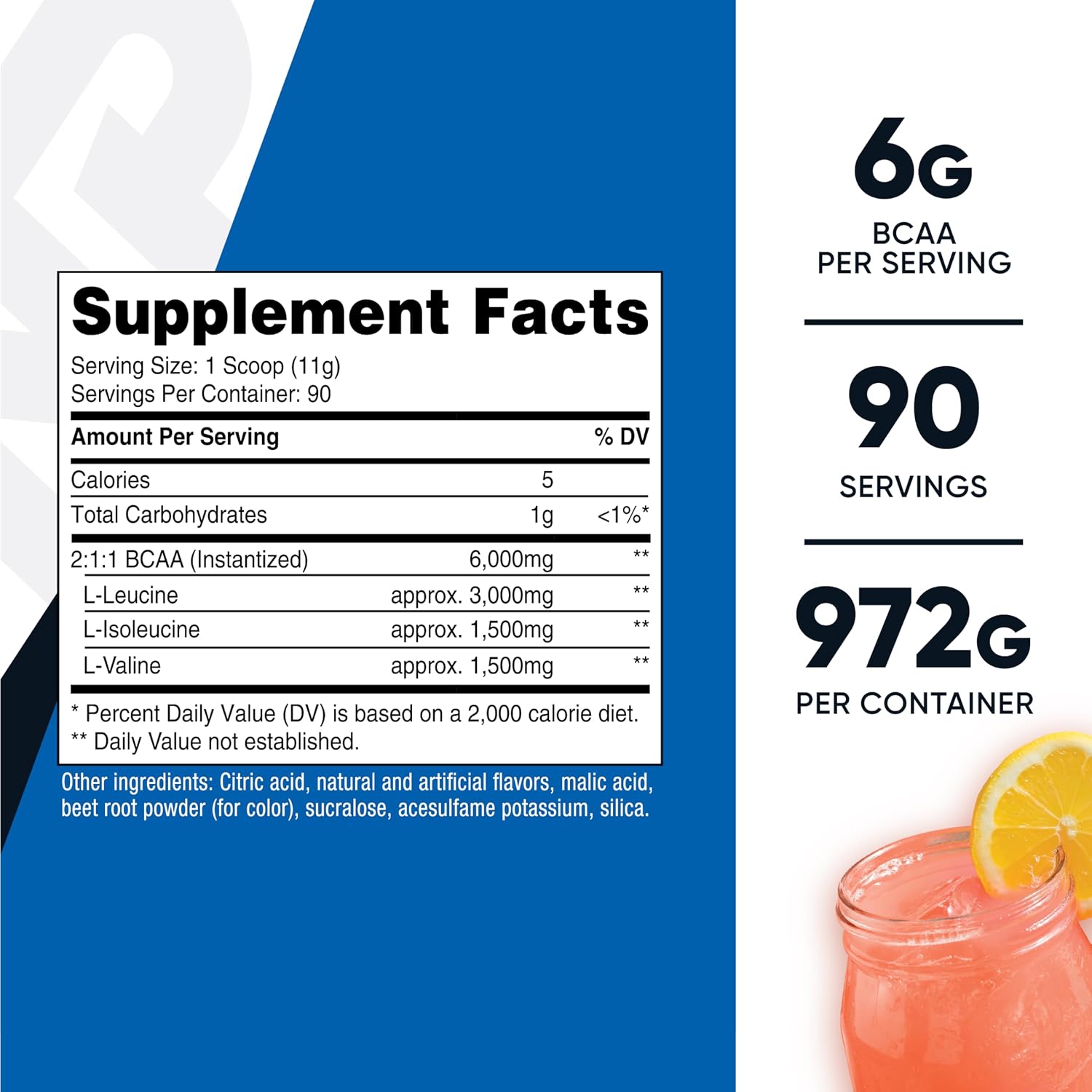 Nutricost BCAA Powder 2:1:1 (Raspberry Lemonade, 90 Servings) image 2