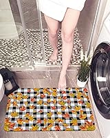 Vista 1 de Falling Leaves Bath Mat for Bathroom Rugs Non Slip, Bath Mats Quick Dry Bath Rug,Thin Backed Easy to Clean,Autumn Maple Leaf Black White Plaid Check