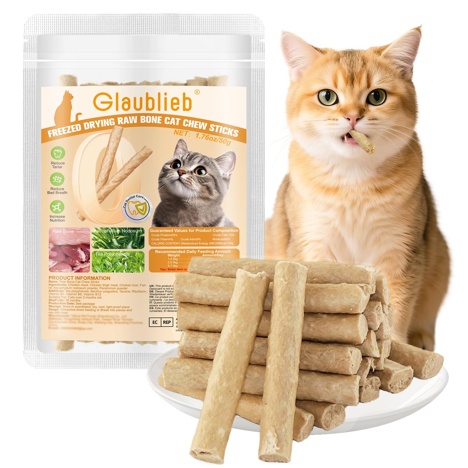 50g Gefriergetrocknete Kausnackstab für Katzen, Zahnpflege-Snacks Kausticks für Katzen für Gegen Mundgeruch und Zahnstein