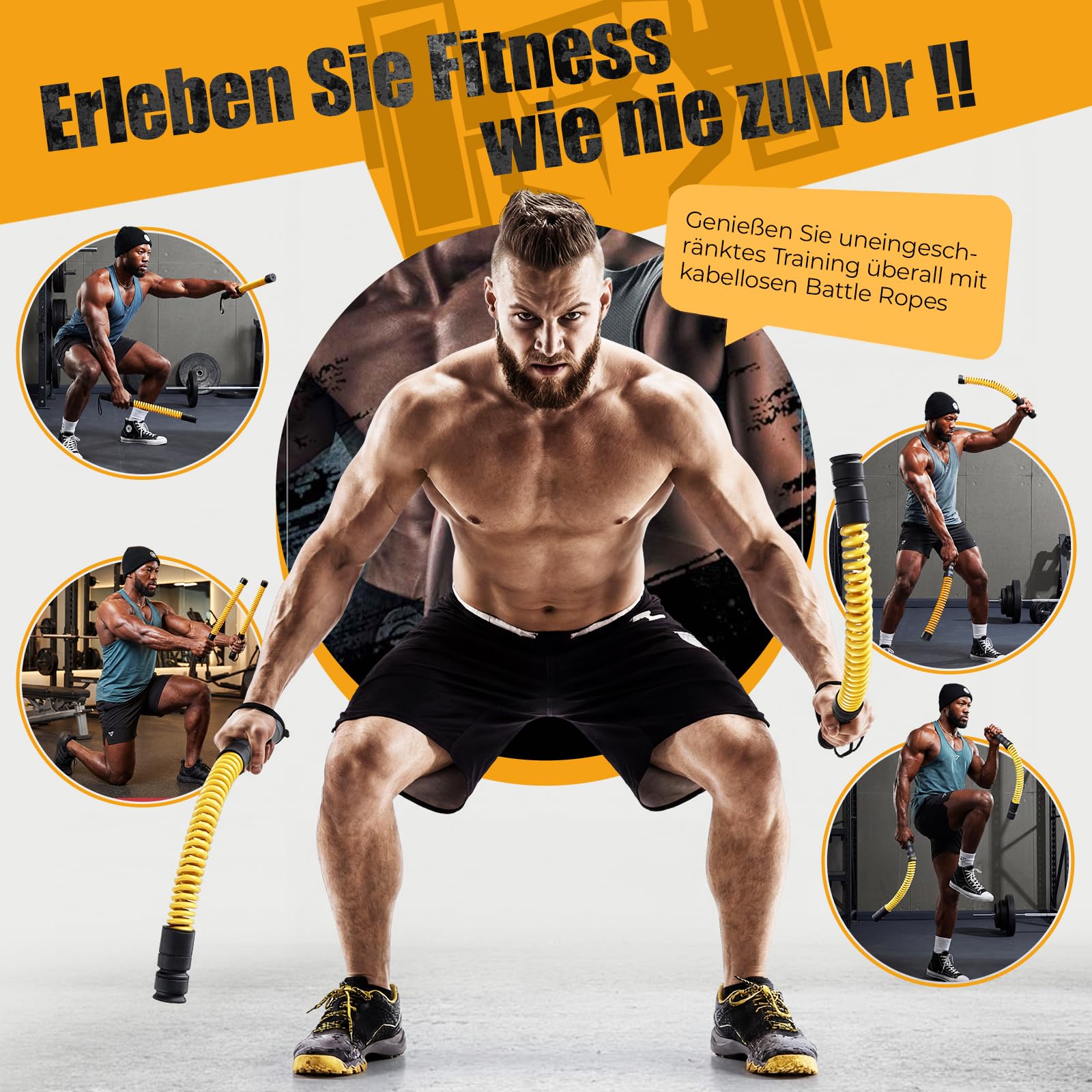 Battle Rope senza corda per l'allenamento domestico, Ropeless Battle Ropes con 4 contrappesi da 50 g e custodia, ponderate cordless Battle Ropes per HIIT, Forza & Cardio Training