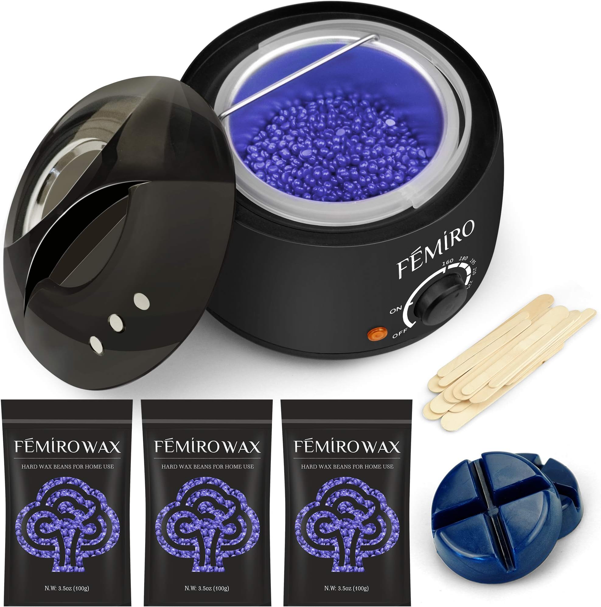 Waxing Kit, Femiro Wax Warmer Painless Hair Removal Wax Kit with 4 Bags Hard Wax (3.5oz/bag) 20 Wax Applicator Sticks for Full Body, Legs, Face, Eyebrows, Bikini Women Men At Home Waxing