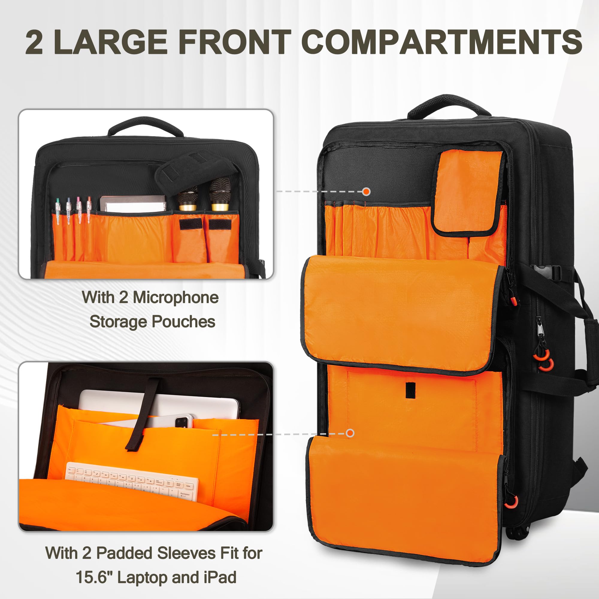 Rexmica Borsa da Trasporto per Controller DJ con Ruote, Compatibile con Pioneer XDJ RX2/ XDJ RX3/ XDJ-RX/DDJ-FLX10/ DDJ REV7/ DDJ 1000SRT, Zaino con Ruote Imbottito con 2 Tasche per DJ Mixer Accessori