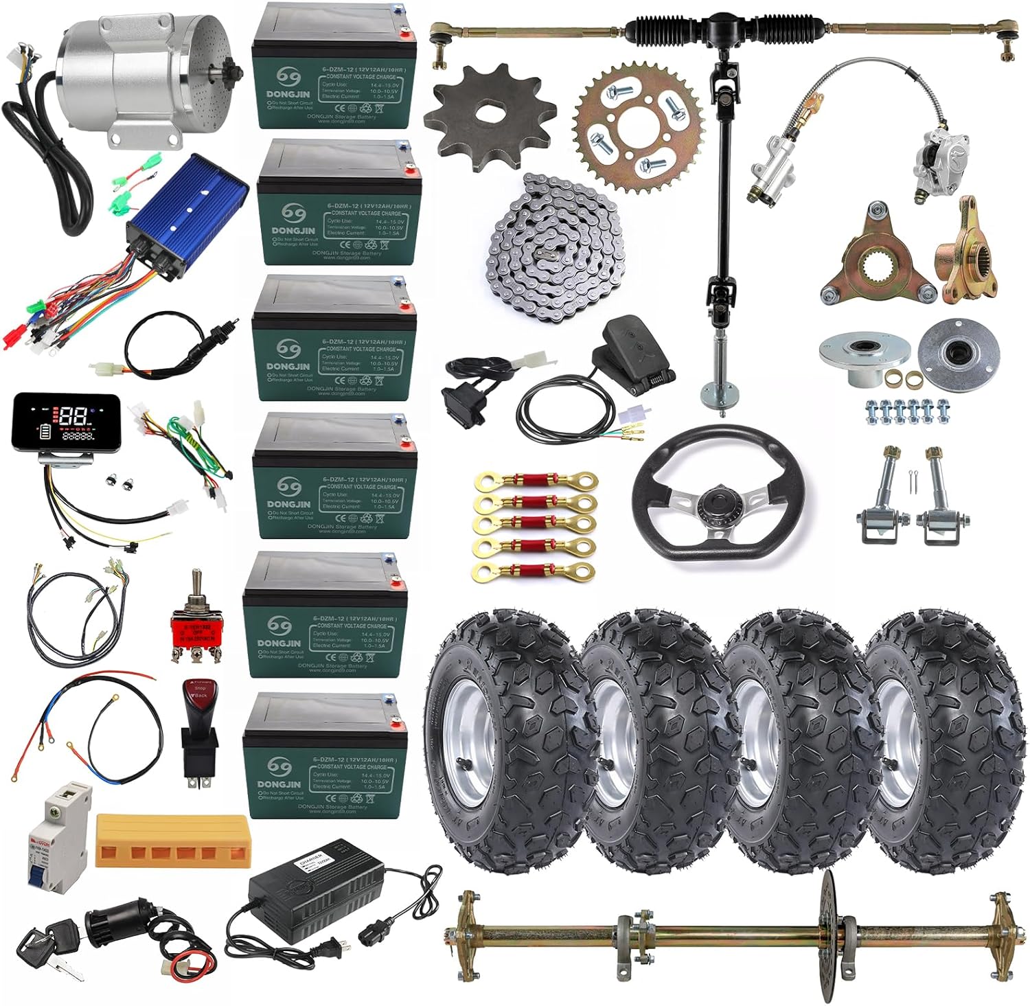 Complete Kit of 32" Live Axle +145/70-6'' Tubeless Wheel Tire Rim +72V 3000W Brushless Electric Motor & Controller +Steering Spindle for ATV UTV Quad 4 Wheelers Dirt Bike Trike Drift Go Kart