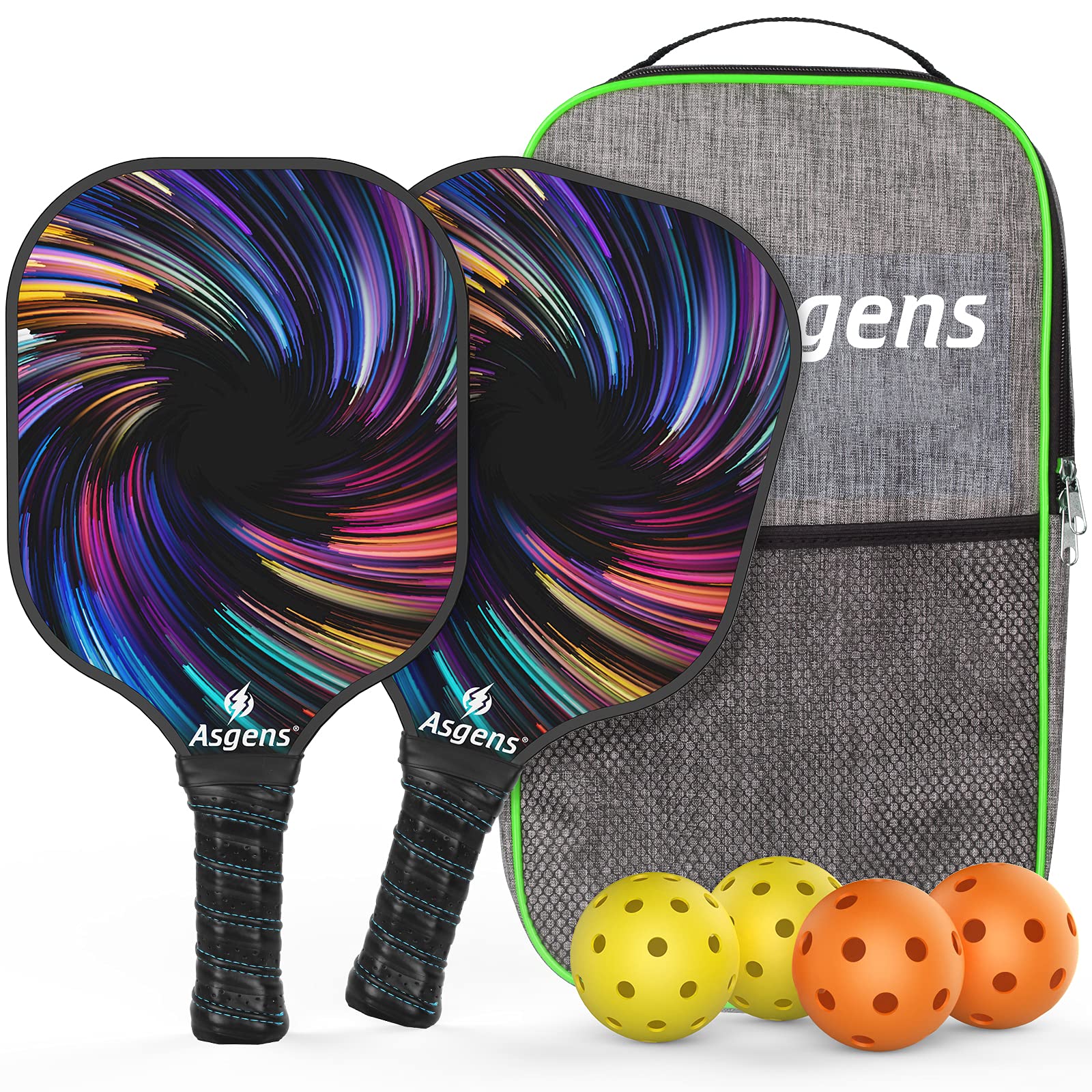 USAPA Pro - Set di 2 racchette da pickleball da pickleball in grafite, leggere, con 1 borsa per il trasporto portatile con 4 palline, per esterni e interni