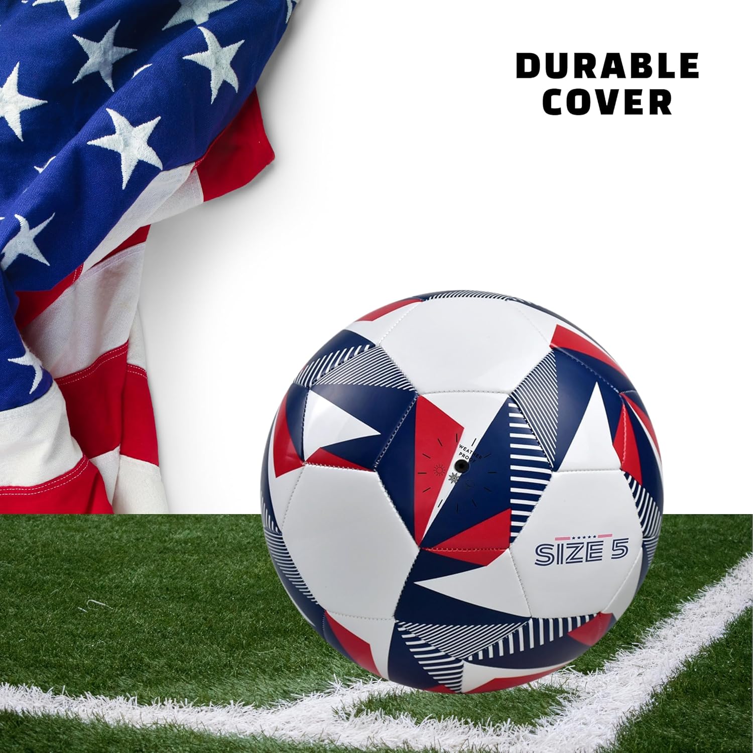 GX USA Soccer Balls Size 5 for Youth and Adults, Durable Size 5 Soccer Game Ball for Training and Matches, Premium Soft Touch Toddler Soccer Ball Style for Recreational Play White/Red/Blue - Image 4