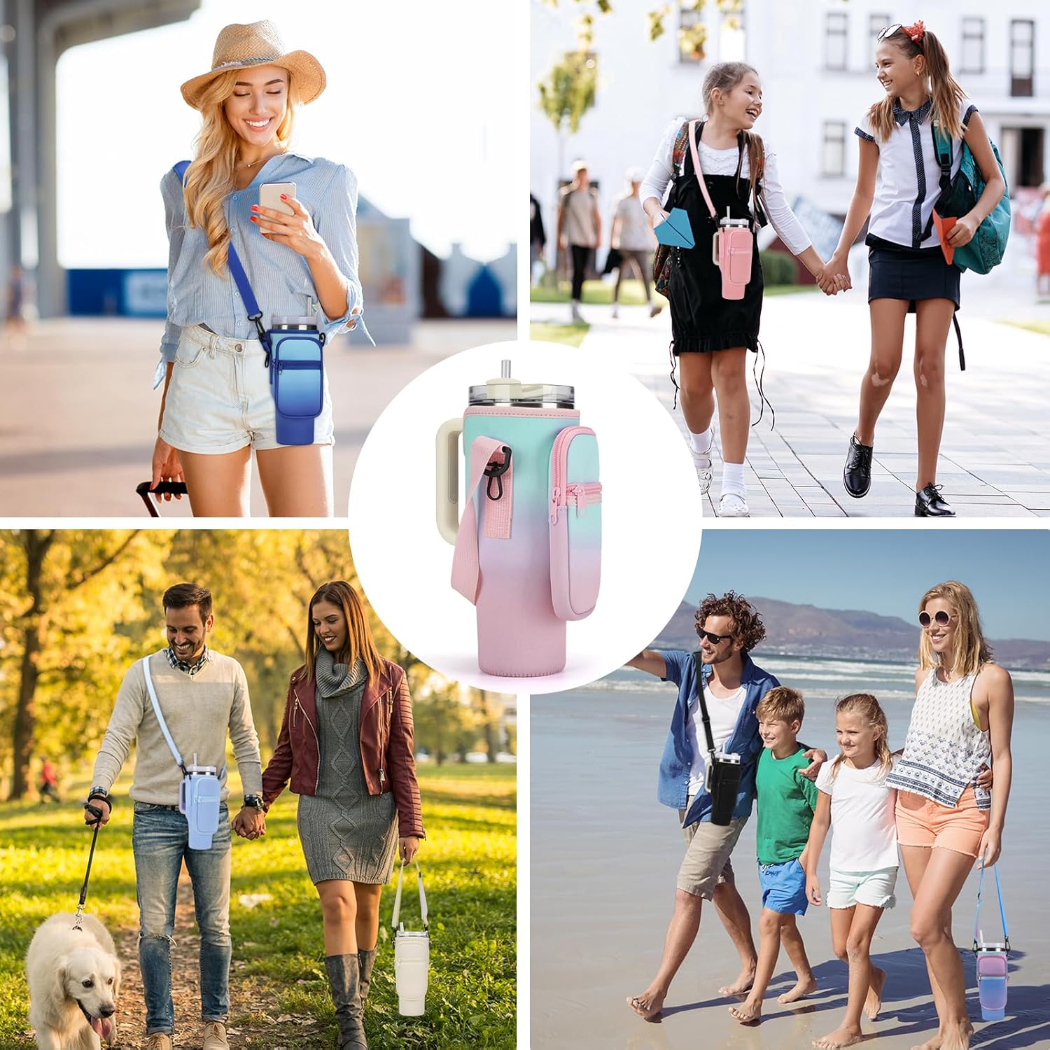 Water Bottle Carrier Bag for Stanley 40/30 oz Tumbler with Phone Pocket Neoprene Water Bottle Holder with Shoulder & Handheld Strap Stanley Cup Accessories - Image 5