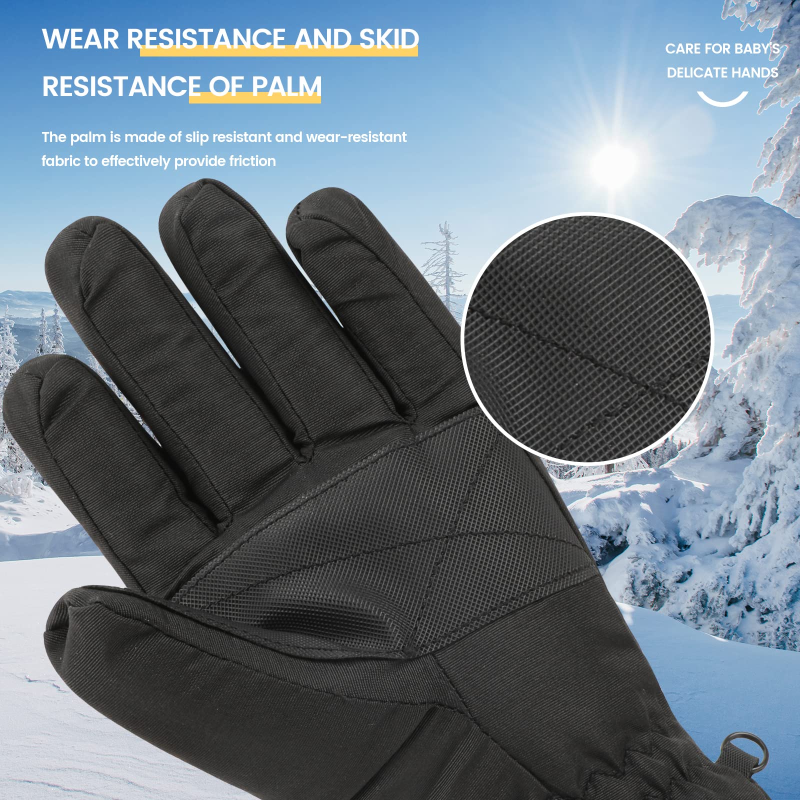 QKURT Guantes de esquí para niños Impermeables Invierno Cálidos Lana Snowboard Nieve Térmicos Aislados