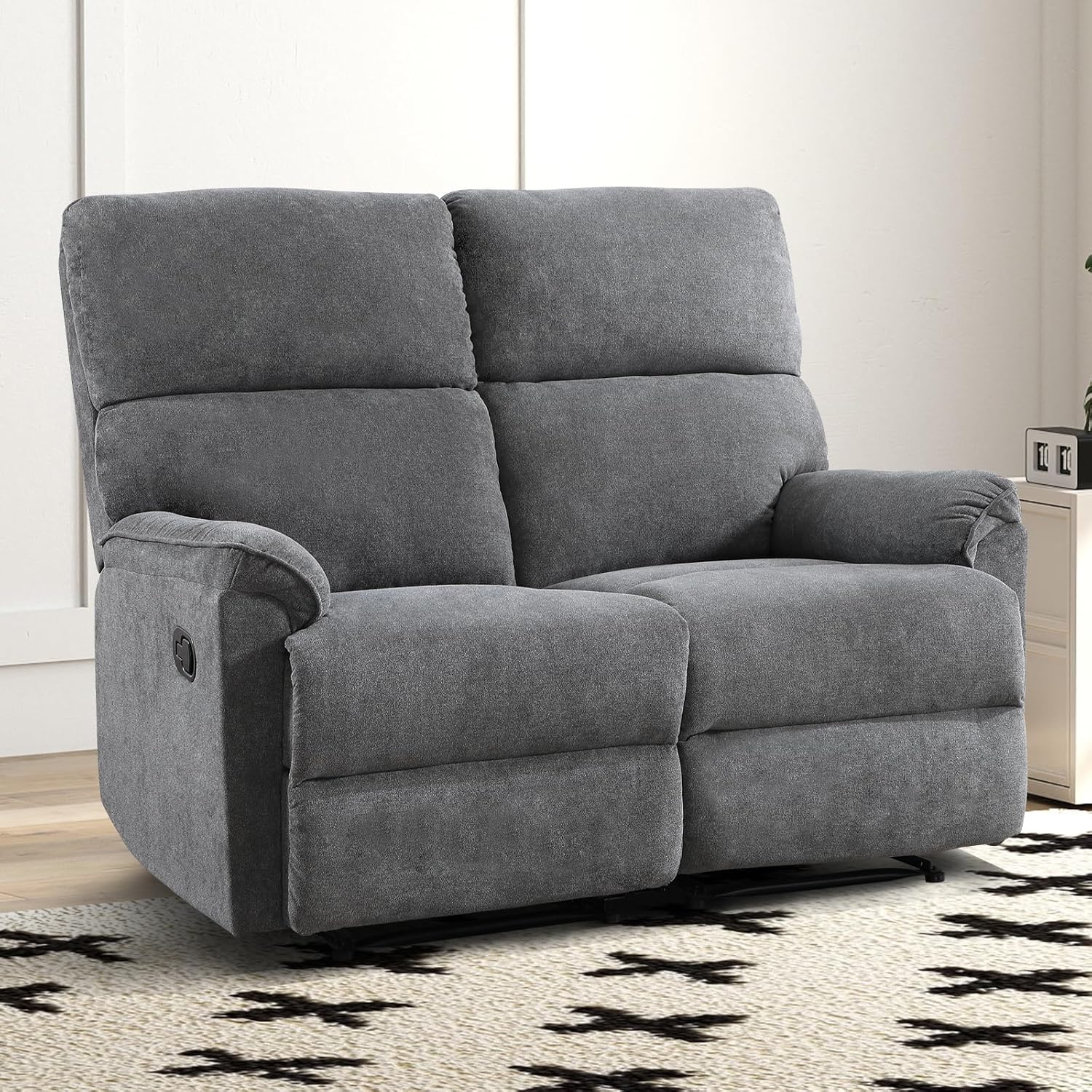 EBELLO Fabric Manual Reclining Sofa Couch, Recliner Loveseat Sofa with Sturdy Robust Metal Base, 2 Seats for Small Living Room, Bedroom and Meeting Room, Grey
