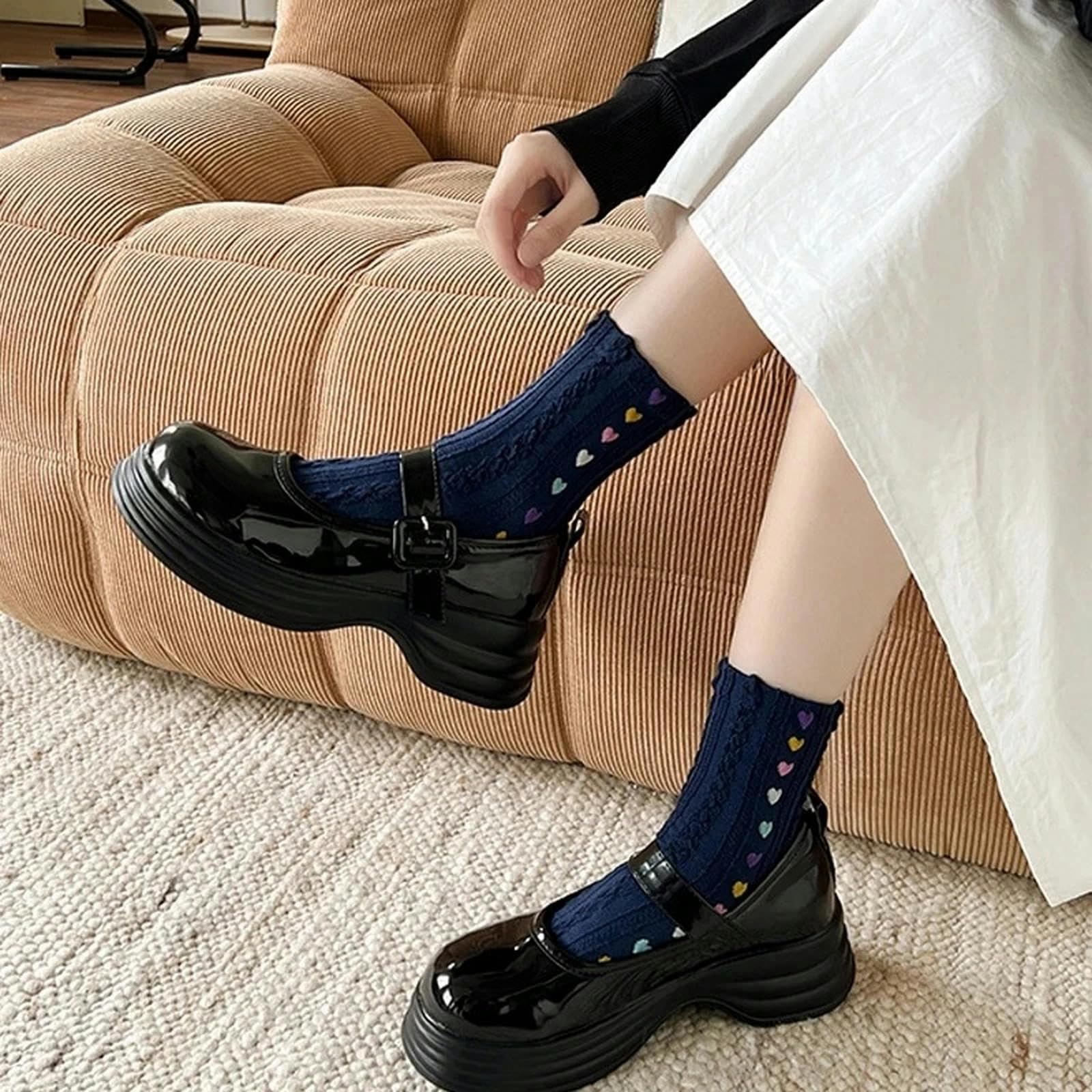 Zehensocken 5pc Fünf-Finger-Socken Für Mädchen Reine Baumwolle 3D Jacquard Retro Color Heart