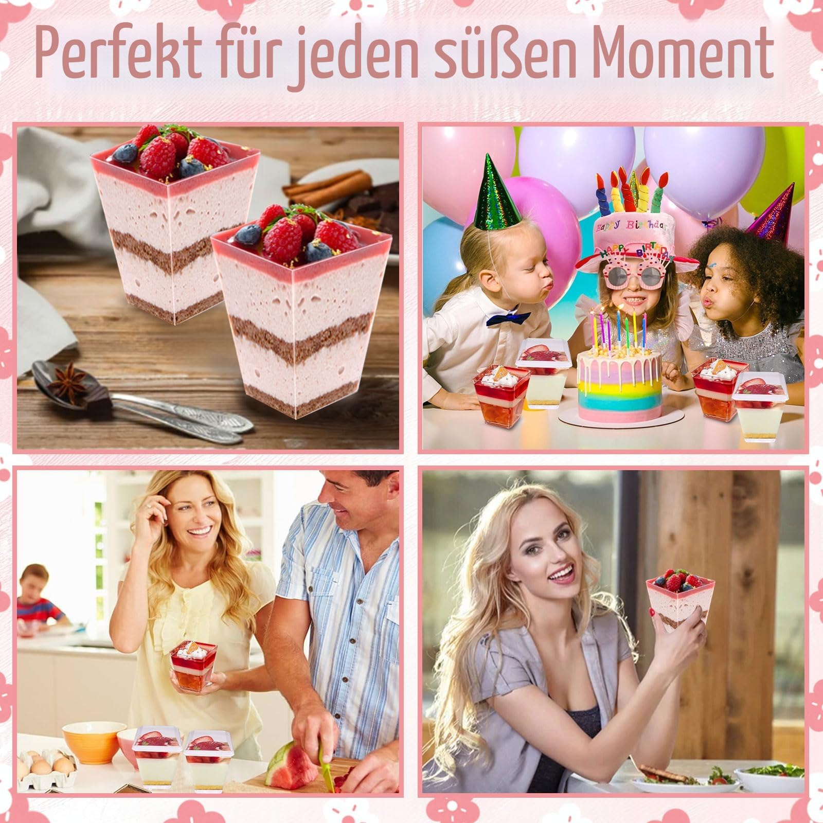 50 Stück Dessertgläser Plastik, Dessertbecher Plastik Wiederverwendbar 160ml Dessertschalen mit Deckel für Eiscreme Pudding Mousse Party Picknick