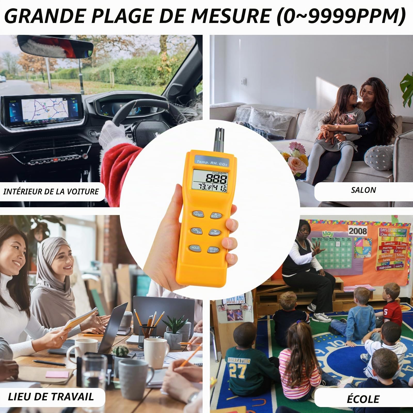 CO2 Meter Air Qualité Moniteur pour Contrôle Les Intérieur Air Qualité, Co2 Détecteur Air Qualité Testeur Mesures Température et Humidité