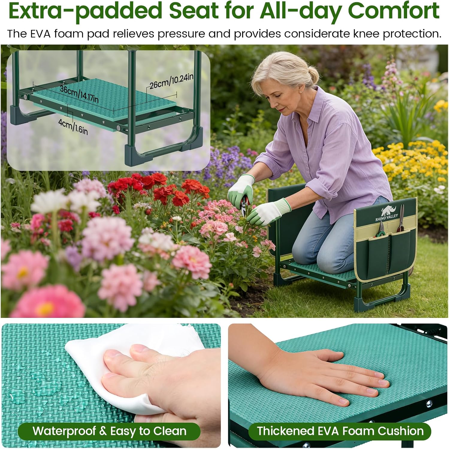 Garden Kneeler and Seat, Heavy Duty 2 in 1 Gardening Stool with 2 Tool Side Bags, Foldable Gardening Bench to Relieve Knee & Back Pain, Garden Chair Gifts for Women, Seniors