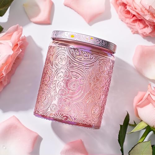 Miniatura 42 de Art Secret Paquete de 9 tarros de vela de vidrio en relieve de 8 onzas con tapas y etiquetas, diseño de estrellas de sol y luna (gris)