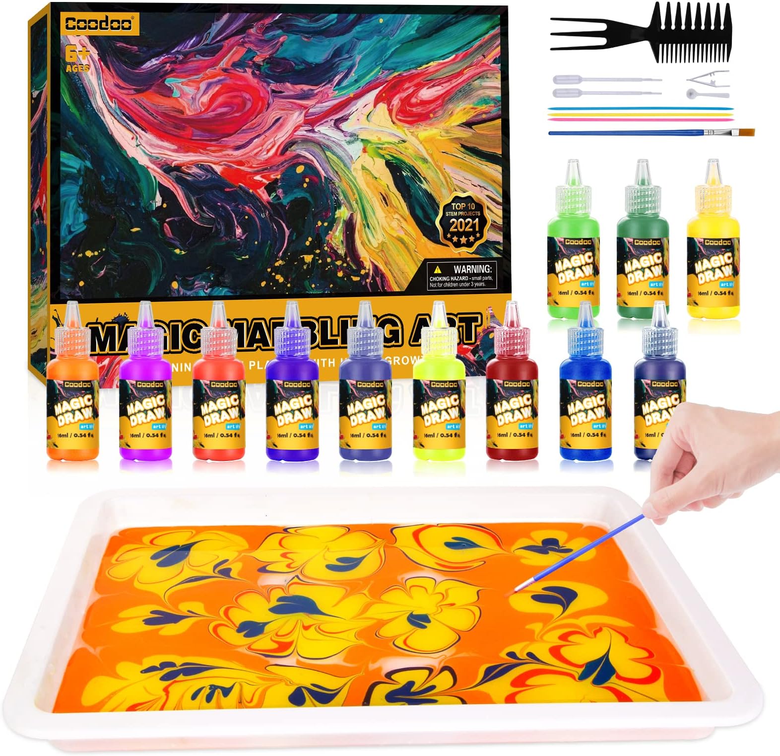 Upgrade 12-Color Marbling Paint Arts & Crafts Gifts for Kids, Art Kits Create Your Own Unique Painting STEM Activities Crafts Toys for Ages 6+