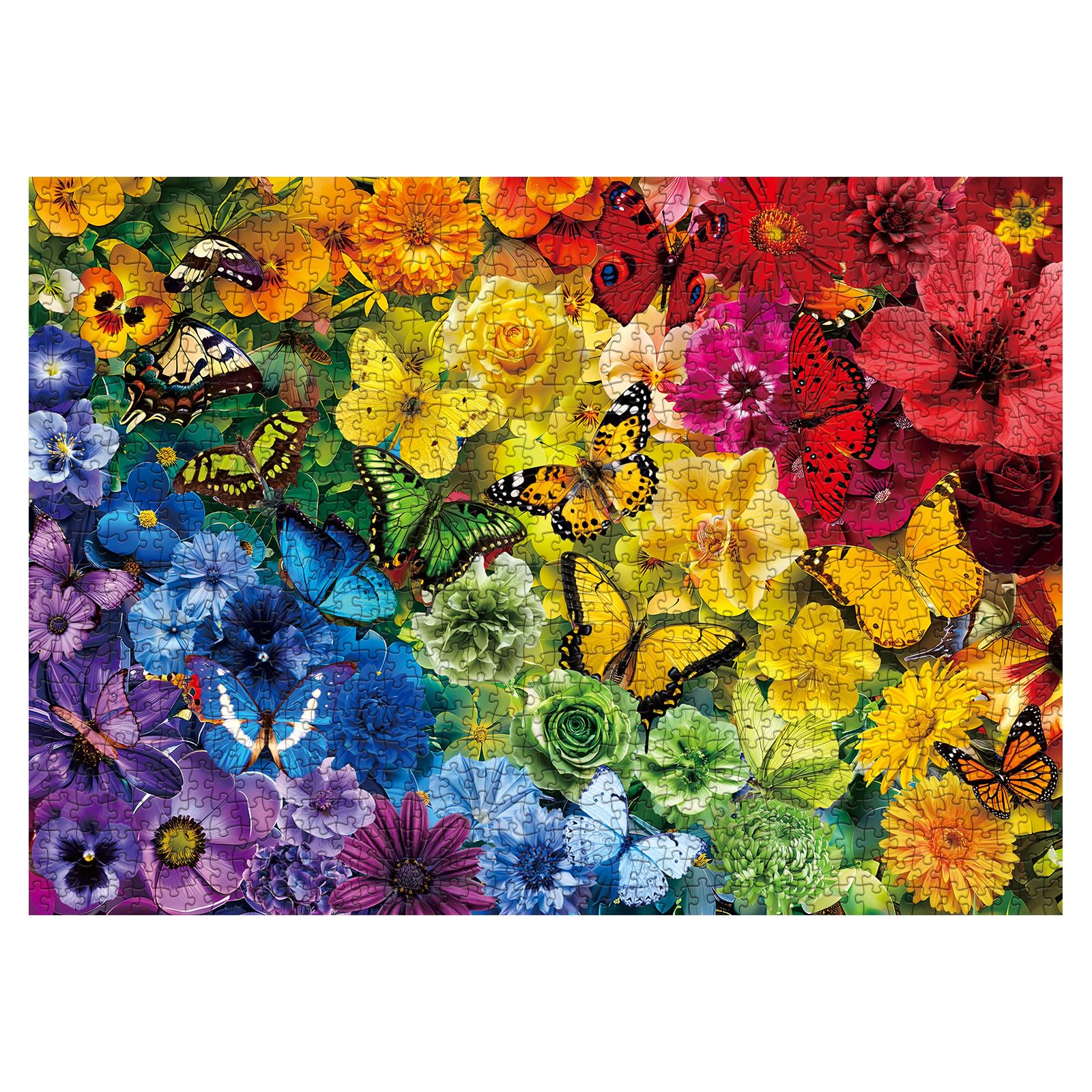 Rainbow Flower Butterfly Puzzle for Adults 1000 Pieces, Colorful Garden Floral Jigsaw Puzzle, Pretty Plant Floral Daisy Puzzle - Image 2