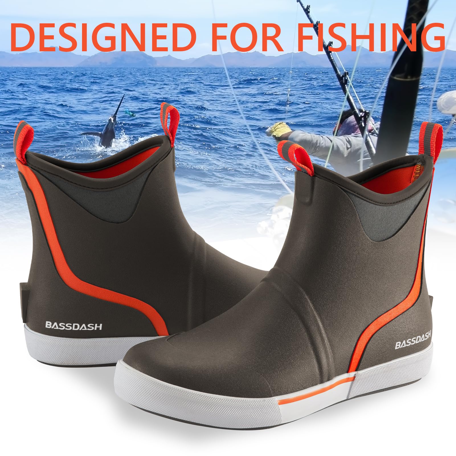 BASSDASH Stivali da uomo impermeabili da 15,2 cm con fodera traspirante antiscivolo in neoprene gomma caviglia stivali da pioggia per pesca nautica