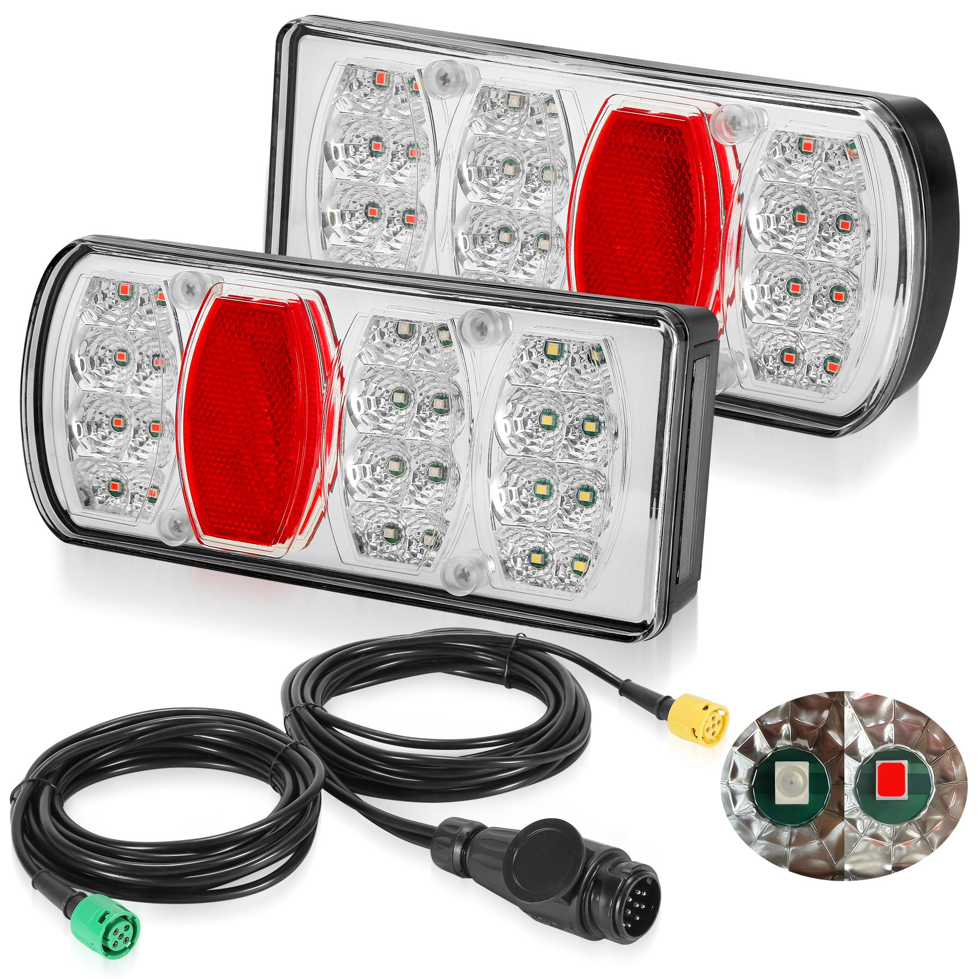 DARKGUARD LED Trailer Light Kit 12V 24V 13pin Plug 5pin Bayonet Connector 5.5M Pre-Wired Cable Waterproof Towing Lights 7 Functions Position Fog Number Plate Brake for Caravan Truck, E57 Approved