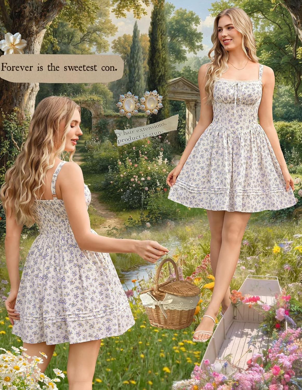 SCARLET DARKNESS Vestidos de verano para mujer, mini vestido de corsé floral, vestido de fiesta en la playa, sin mangas, tirantes delgados, vestido de verano acampanado