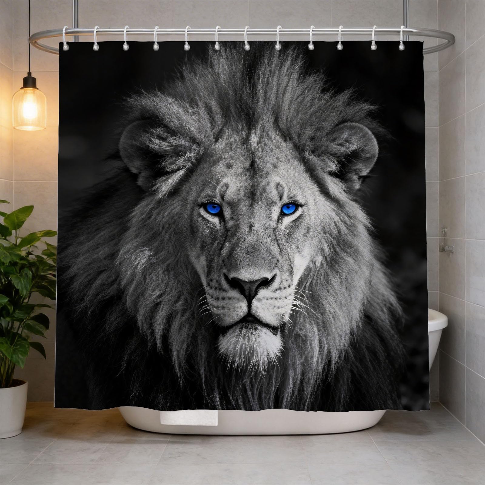 Hongduo 3D Male Lion Shower Curtain for Stalls Bathtubs Animal Bathroom Decor Shower Curtain Set Polyester Fabric Waterproof 200x200cm/79X79 Inch with Hooks