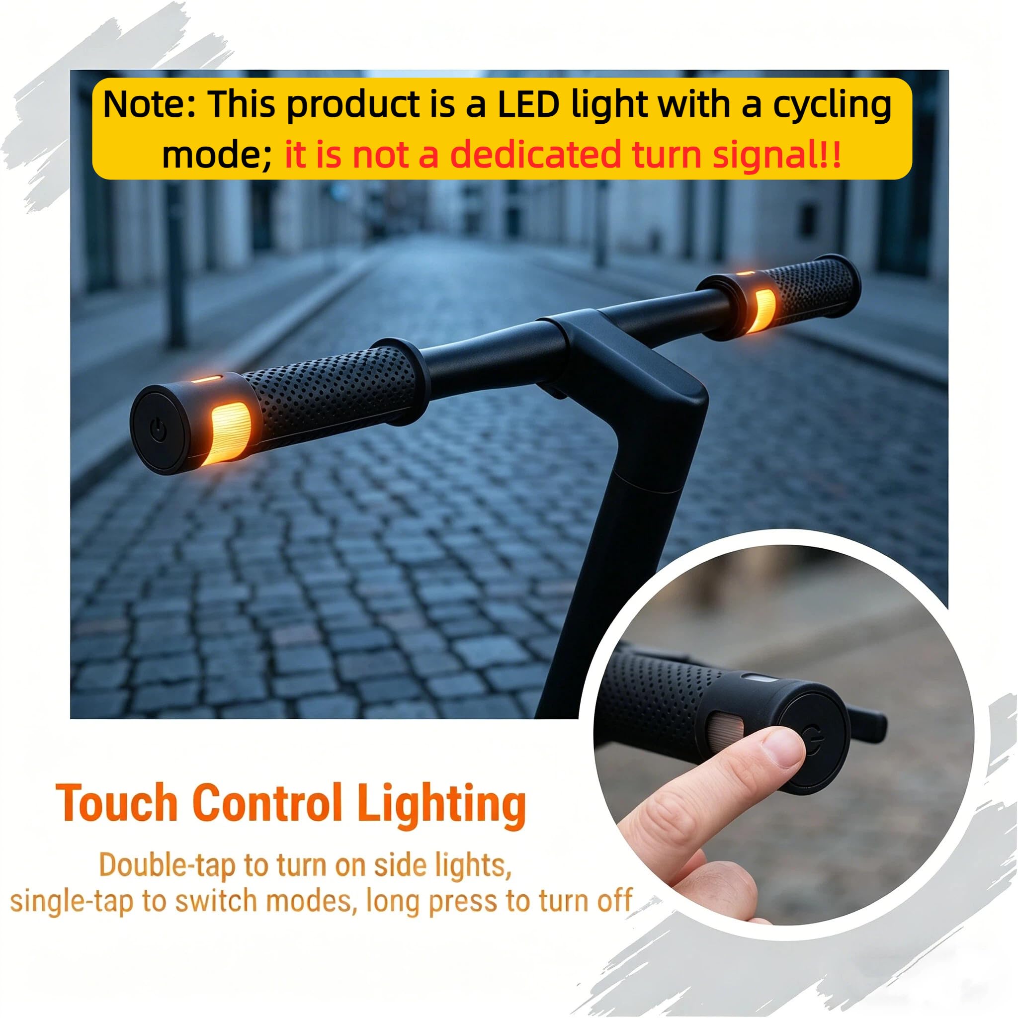 Fahrrad Lenkerlicht, Wiederaufladbares LED Licht für E-Bike & E-Scooter, Mehrfarbig Lenkerleuchte mit Mehreren Lichtmodi, USB-C Aufladbar, Passend für 22 mm Lenkergriff