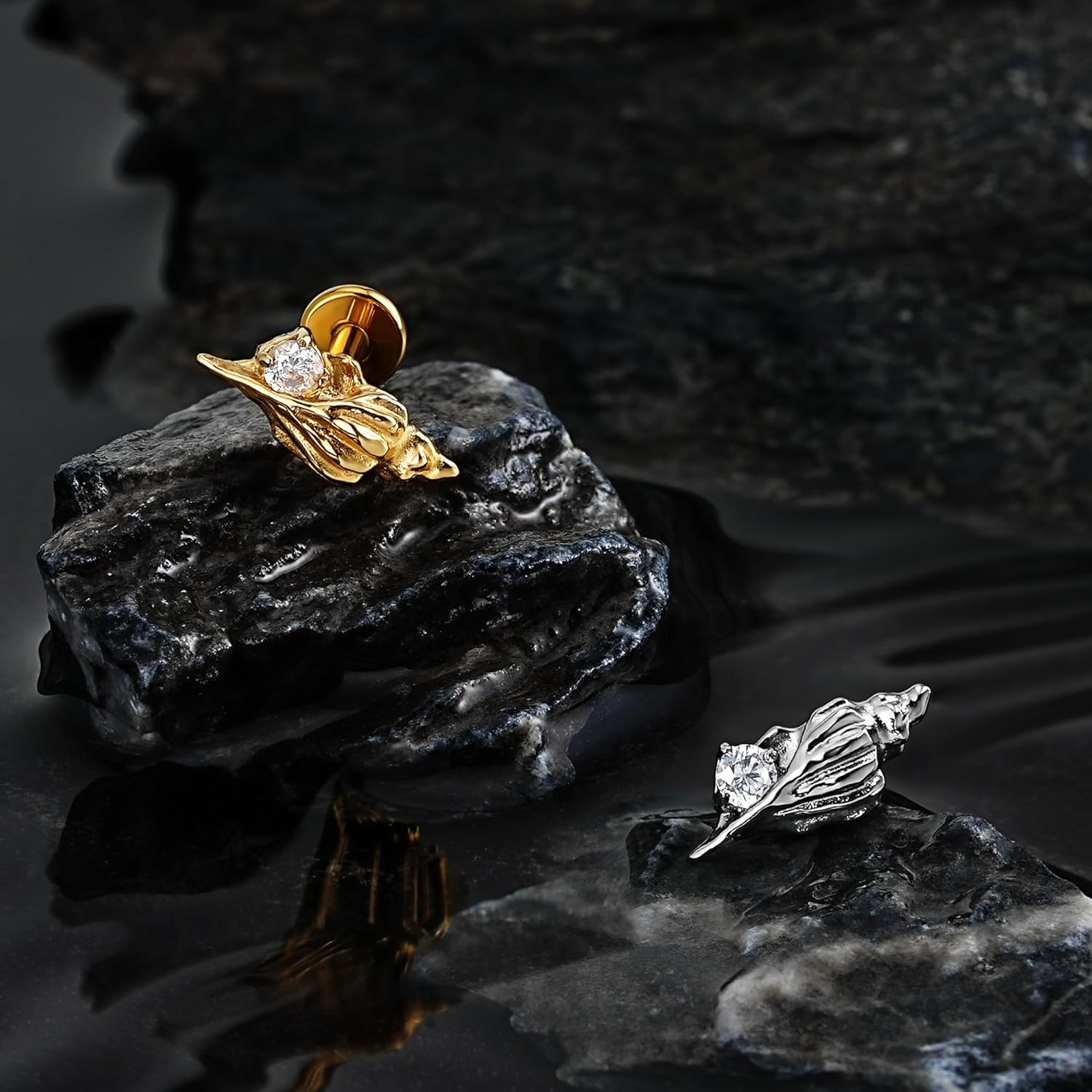 FINE4U 1PC 16G ASTM F136 Titanium Octopuses Piercings Jewelry with 6mm 8mm Post for Conch Helix Flat Labret 16G 6mm 8mm - Image 3