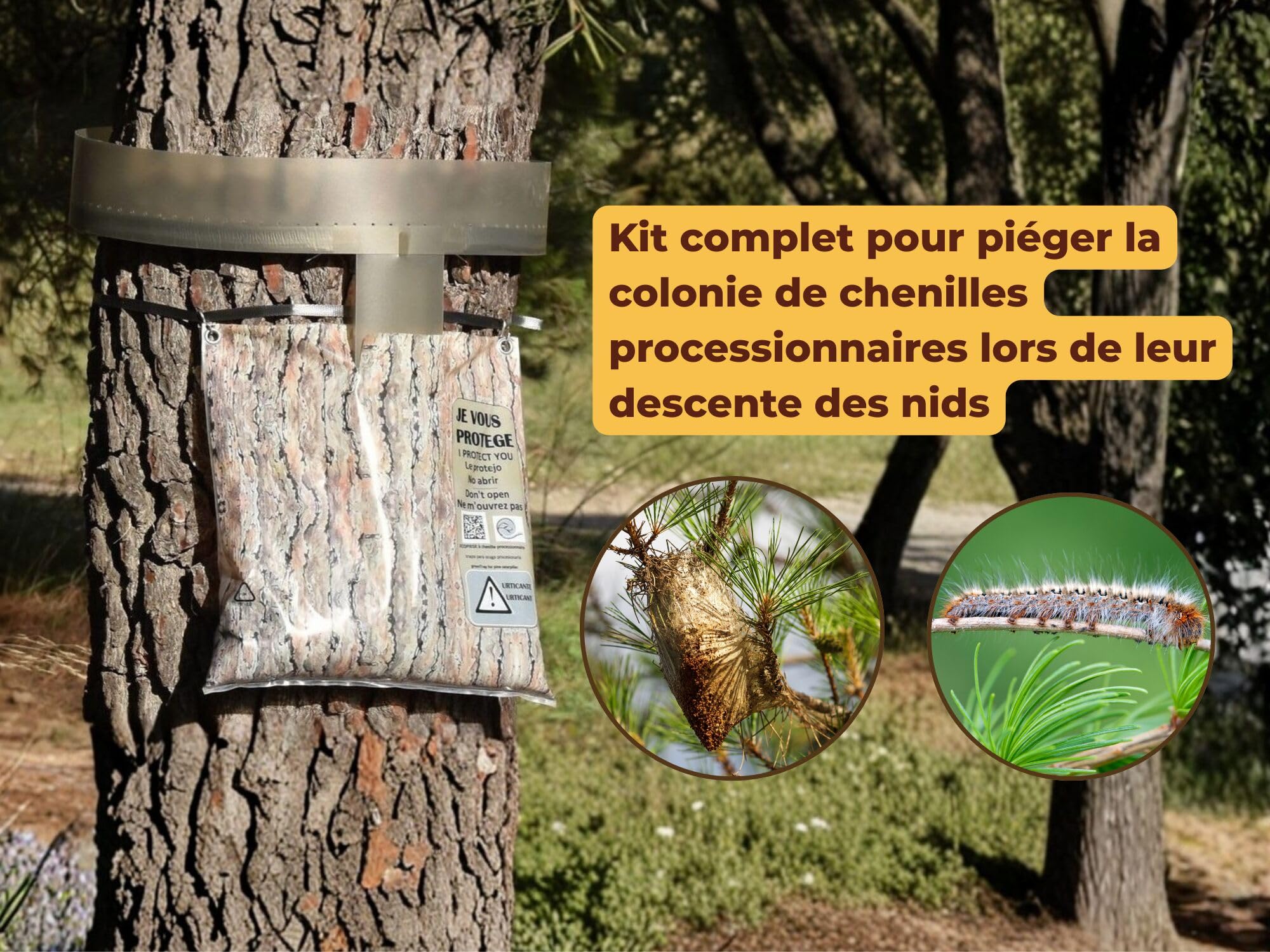 SOLABIOL Piège Chenilles Processionnaires Du Pin - Kit Complet | Collier Réglable & Réutilisable - Installation Rapide - ⌀ 55cm - 175cm de circonférence SOCOPRO