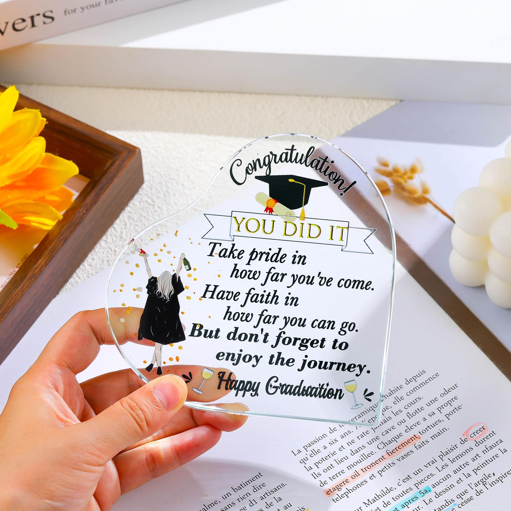 Ornalrist Graduation Gifts for Her Glass Heart Inspiration Colorful Keepsake with Quote Graduation Presents for Graduate High School College PHD Masters Degree Daughter Granddaughter - Image 2