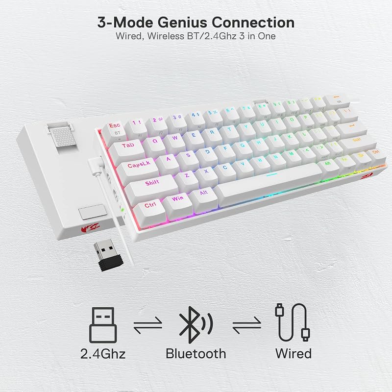 Redragon K530 Draconic 60% Mechanikus Gamer Billentyűzet RGB, Bluetooth/Vezetékes/2.4GHz