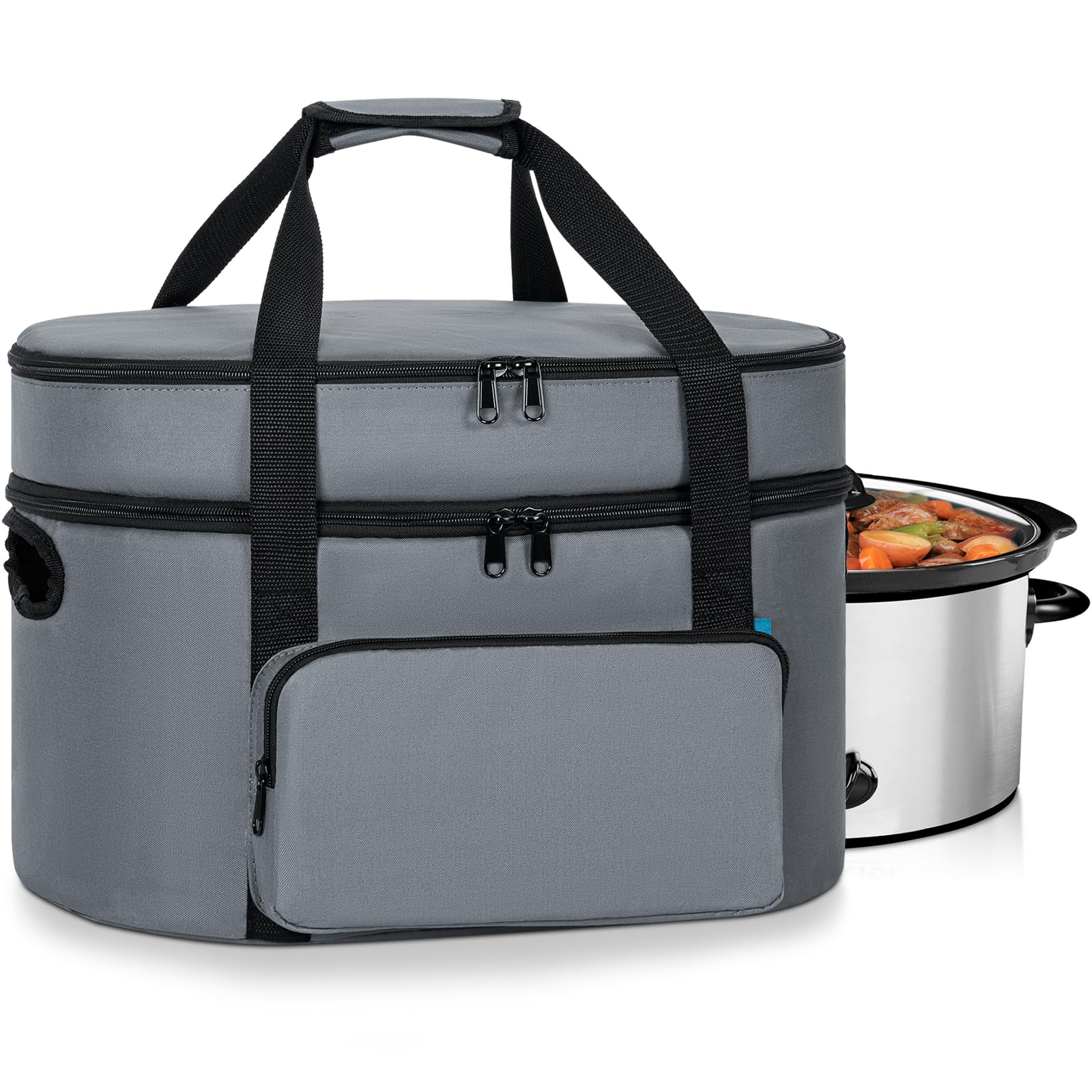 Double Layer Slow Cooker Travel Bag Compatible with 6 7 8 Quart Crock-Pot Insulated Travel Carrier with Easy