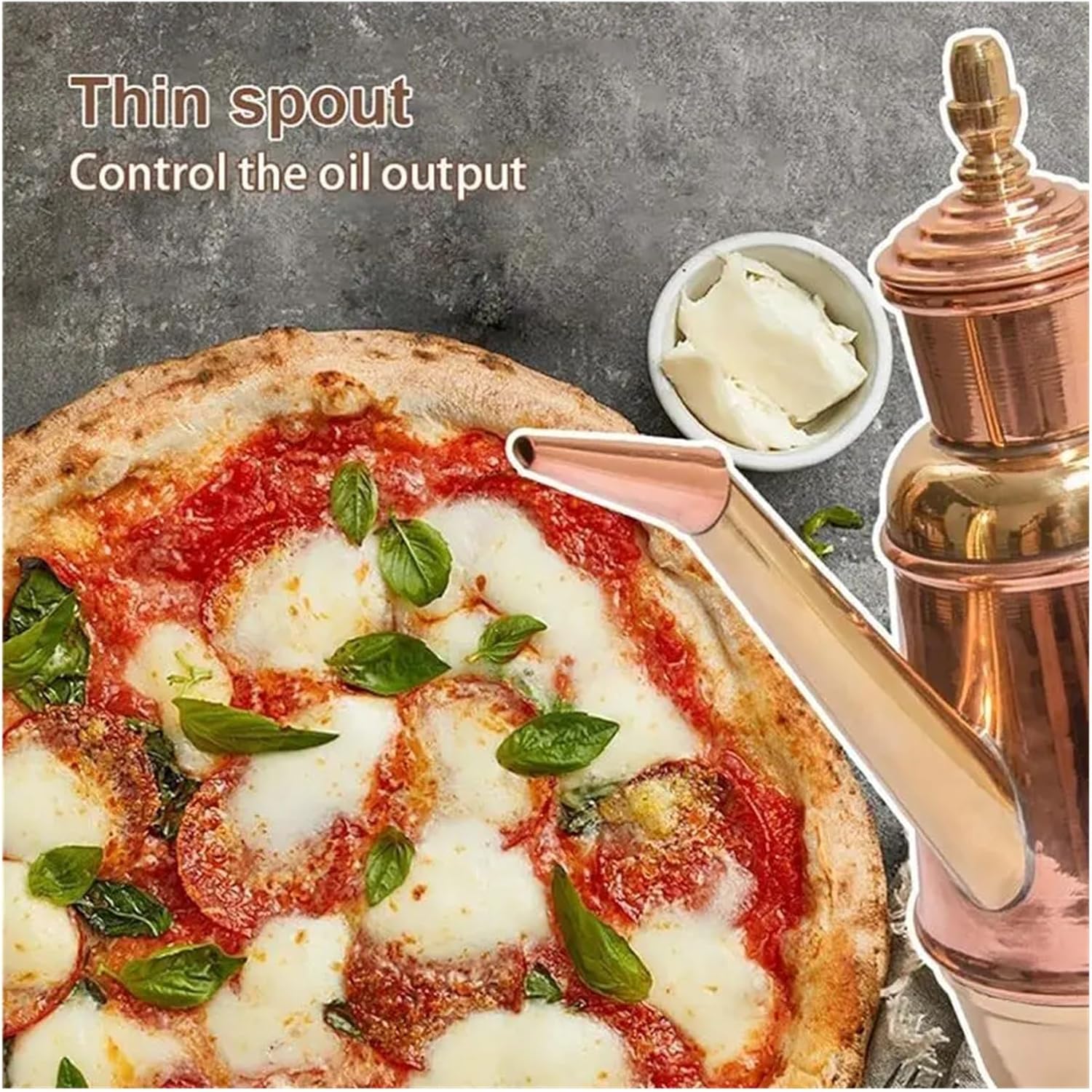 ABJT Retro Copper Oil Cruet, Handmade Copper Oil Pot for Kitchen, Restaurant, Pizza Shop Oil Dispenser