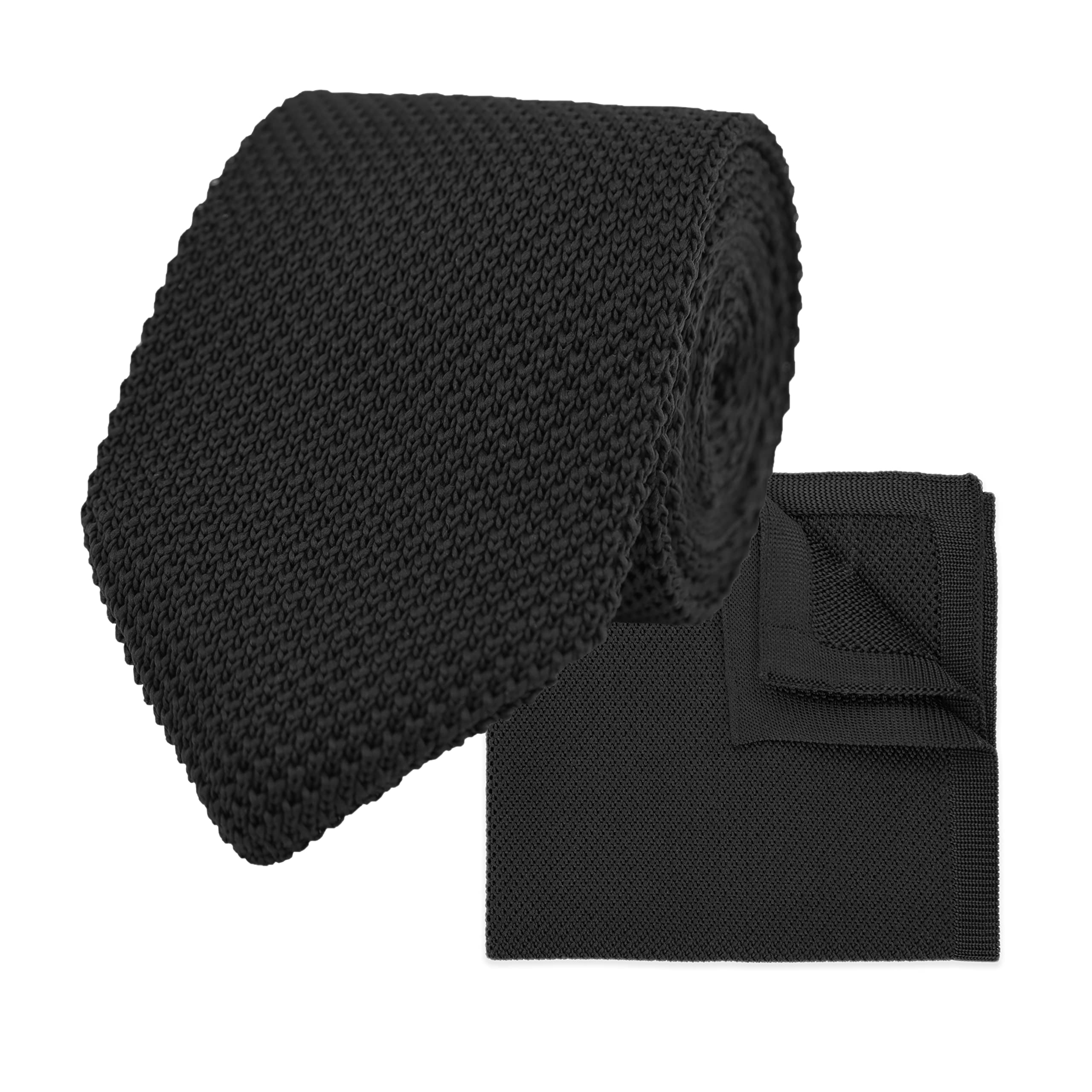 The Gents Lab Men's Black 100% Polyester Knitted Tie & Pocket Square Sets - Many Colours (Black)