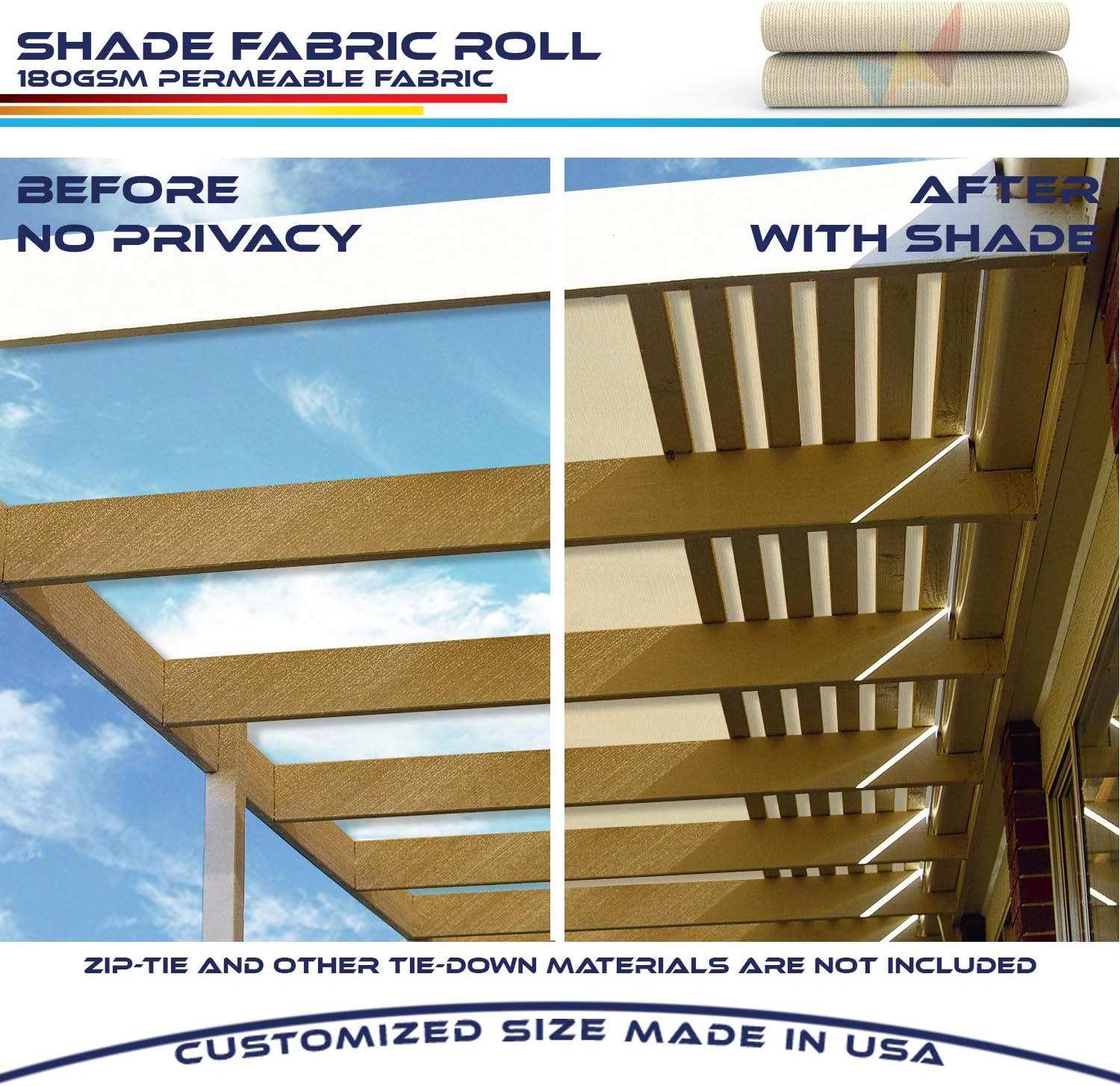 Windscreen4less 8' x 75' Shade Cloth 75% Wind Screen Sun Block Fabric Replacement for Outdoor Pergola Window Canopy Backyard Greenhouse, Beige