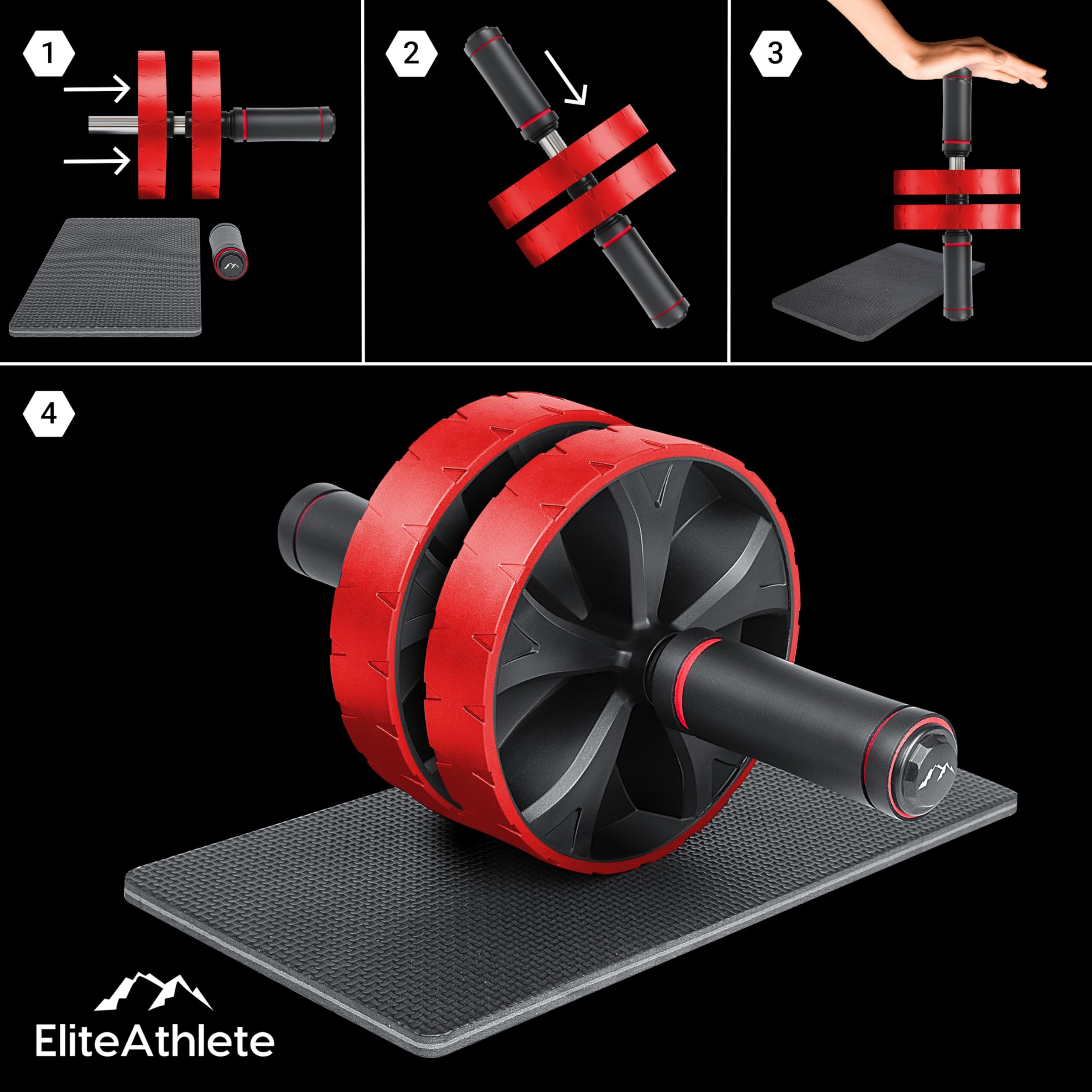 EliteAthlete Trenażer mięśni brzucha – trenażer brzucha w domu – trener brzucha i brzucha – AB Wheel Roller z wyściełaną matą na kolana
