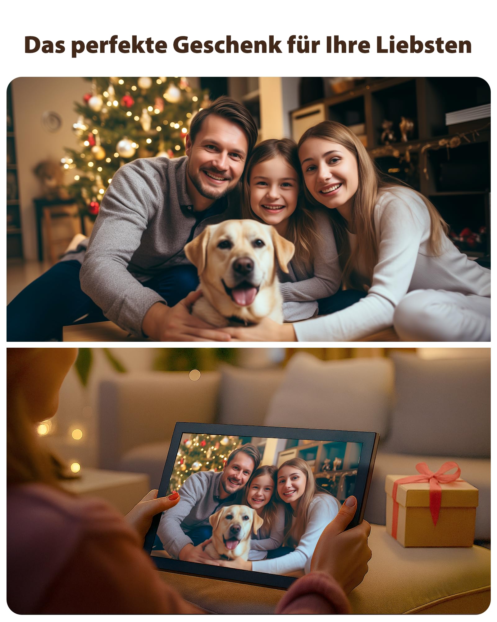64 GB Frameo Digitaler Bilderrahmen 10,1 Zoll WLAN, 5000mAh Akku mit kabellosem Laden, HD IPS Touchscreen, Kalender & Ereigniserinnerung, Auto-Rotation, Foto- & Video-Übertragung via FRAMEO App