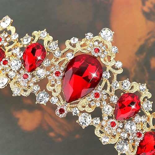Miniatura 6 de CIEHER Tiara de cristal real para mujer, corona de reina barroca roja, tiara de boda para novia, tiaras de corona de princesa elegantes y coronas