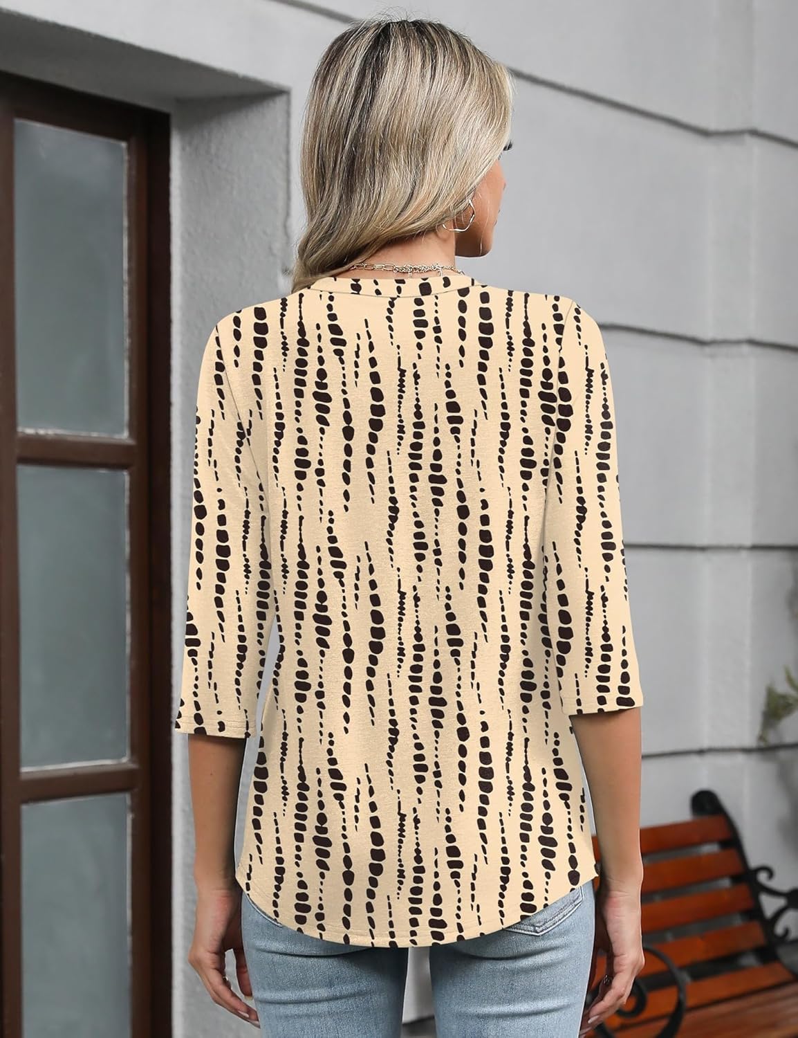 Romanstii Shirts for Women 2026 Spring 3/4 Length Sleeve Womens Tops Dressy Casual Pleated Blouses V Neck Tee Shirts S-3XL - Image 5