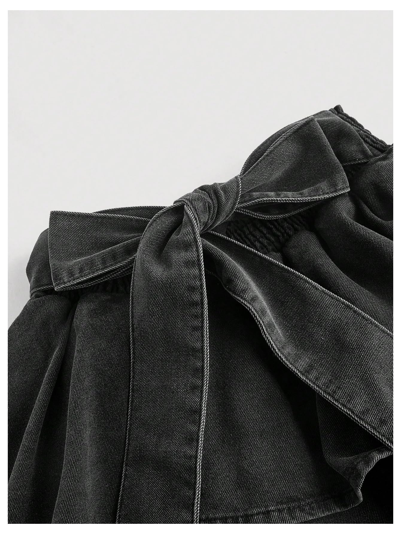 WDIRARA Women's Plus Size Bow Mini Denim Skirt Layered Ruffle Elastic Waist A Line Jean Skirts: XX-Large Plus Black