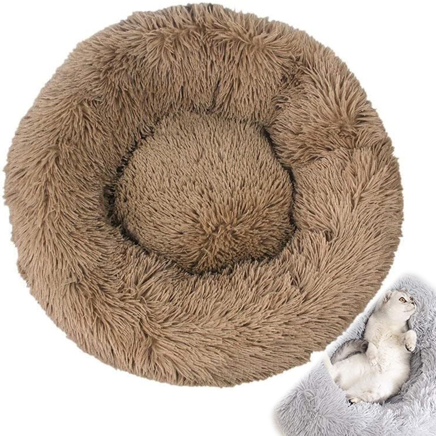 Chameleon Plush Donut Dog Bed Super Soft Calming Pet Nest Bed with Zipped Removable Machine Washable Cover - Suitable for Cats, Kittens, Puppies & Dogs pet fluffy bed round soft bed easy clean