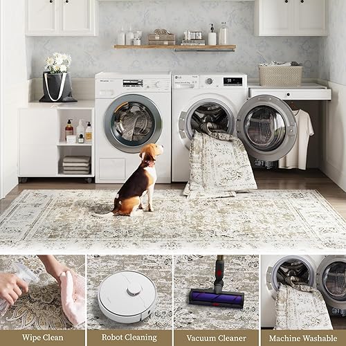 Miniatura 4 de jinchan Tapete de área de época, con diseño floral, lavable a máquina, diseño envejecido, resistente a las manchas, bohemio, de pelo corto,