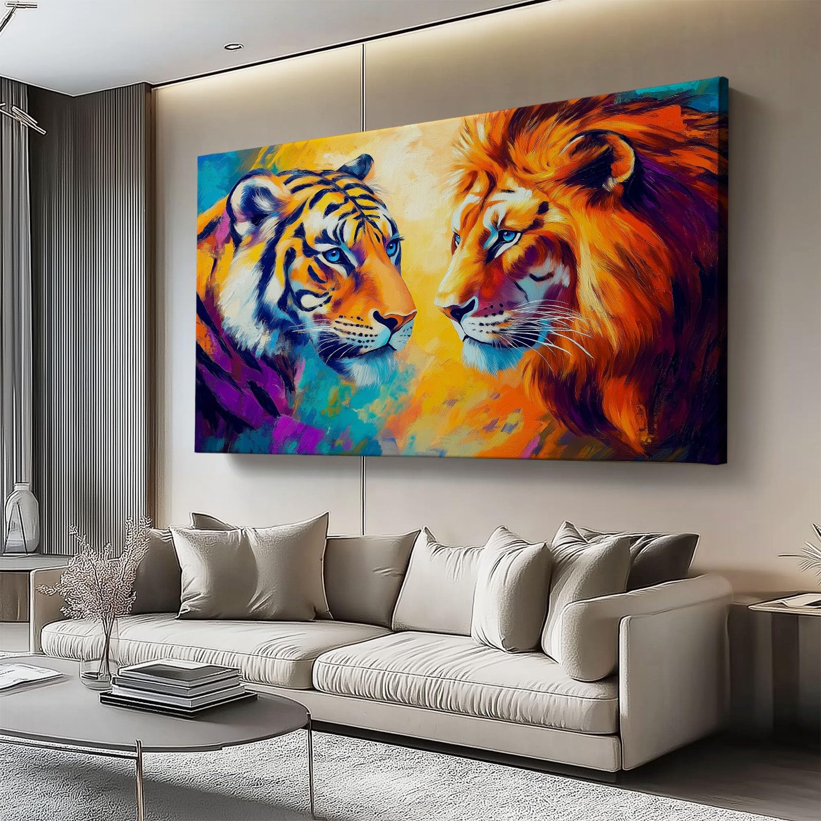Cuadro sobre Lienzo Animal Tigre León decorativos Sobre Lienzo Moderno 90l x45an cm Cuadros Decoracion Salon Dormitorio Cocina Cuadros Pared Naranja Negro